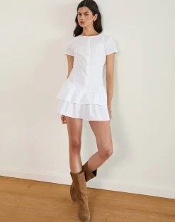 Movan Dropped Waist Mini Dress in White