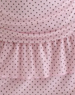 Mowgli Cap Sleeve Mini Dress in Baby Pink with Micro Polka Black