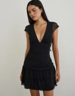 Mowgli Cap Sleeve Mini Dress in Black