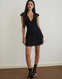 Mowgli Cap Sleeve Mini Dress in Black