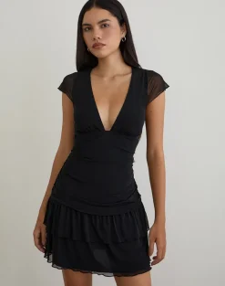 Mowgli Cap Sleeve Mini Dress in Black