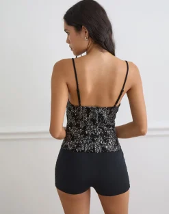 Mulya Cami Top in Floral Sequin Black