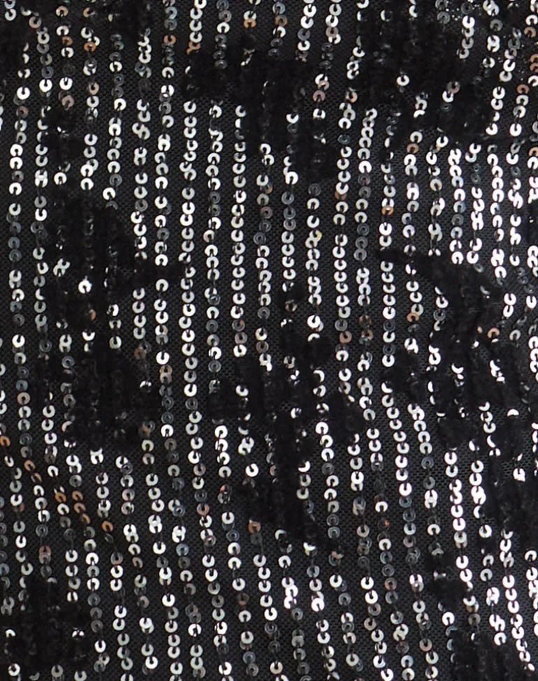 Mulya Cami Top in Floral Sequin Black