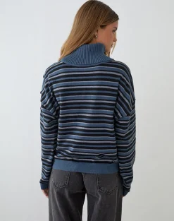 Muniar Jumper in Knit Stripe Blue Grey