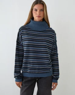 Muniar Jumper in Knit Stripe Blue Grey