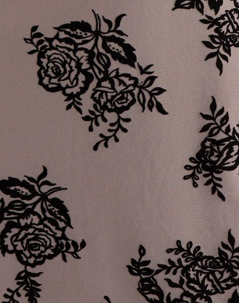 Musetti Mini Dress in Taupe Grey with Bold Floral Flock
