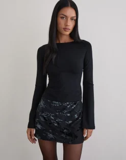 Muzan Long Sleeve Top in Jersey Black