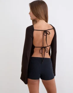 Muzan Long Sleeve Top in Rayon Jersey Chocolate Brown