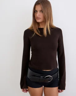Muzan Long Sleeve Top in Rayon Jersey Chocolate Brown