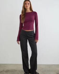 Muzan Long Sleeve Top in Ribbed Jersey Deep Purple