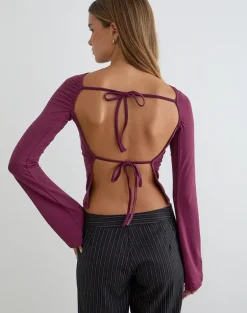 Muzan Long Sleeve Top in Ribbed Jersey Deep Purple