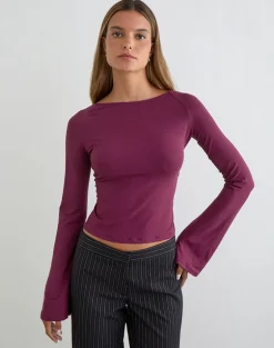 Muzan Long Sleeve Top in Ribbed Jersey Deep Purple