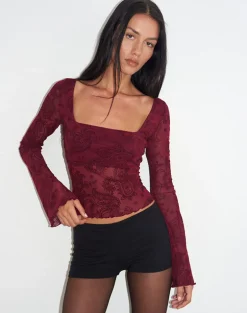 Nafre Top in Flock Compact Paisley Wine