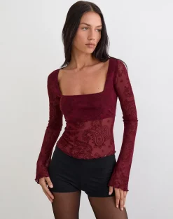 Nafre Top in Flock Compact Paisley Wine