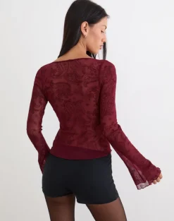 Nafre Top in Flock Compact Paisley Wine
