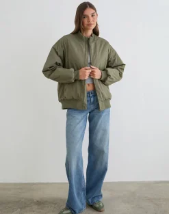 Najora Puffy Bomber Jacket in Dark Sage