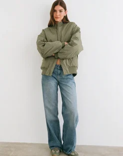 Najora Puffy Bomber Jacket in Dark Sage