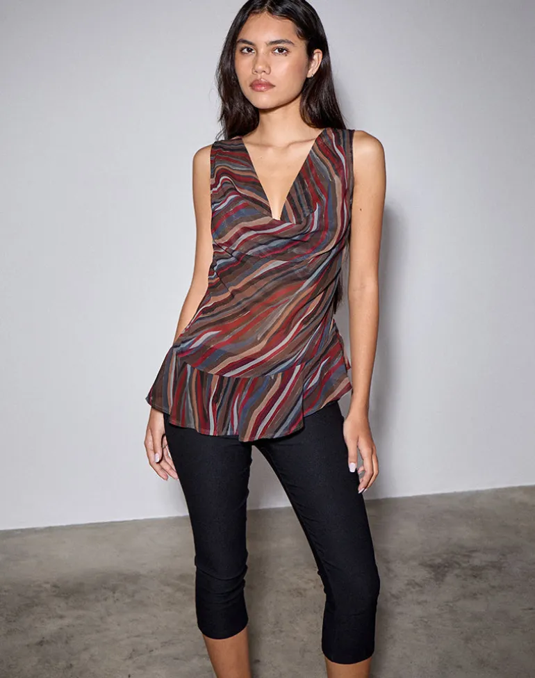 Nakiya Cowl Top in Chiffon 70's Shadow Stripe