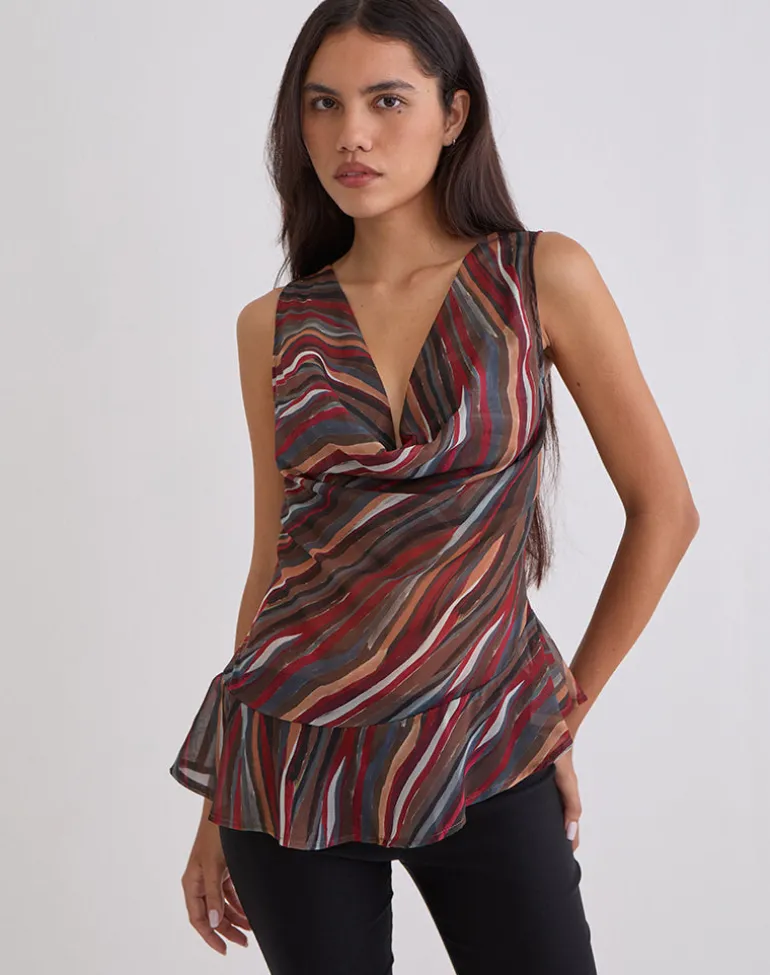 Nakiya Cowl Top in Chiffon 70's Shadow Stripe
