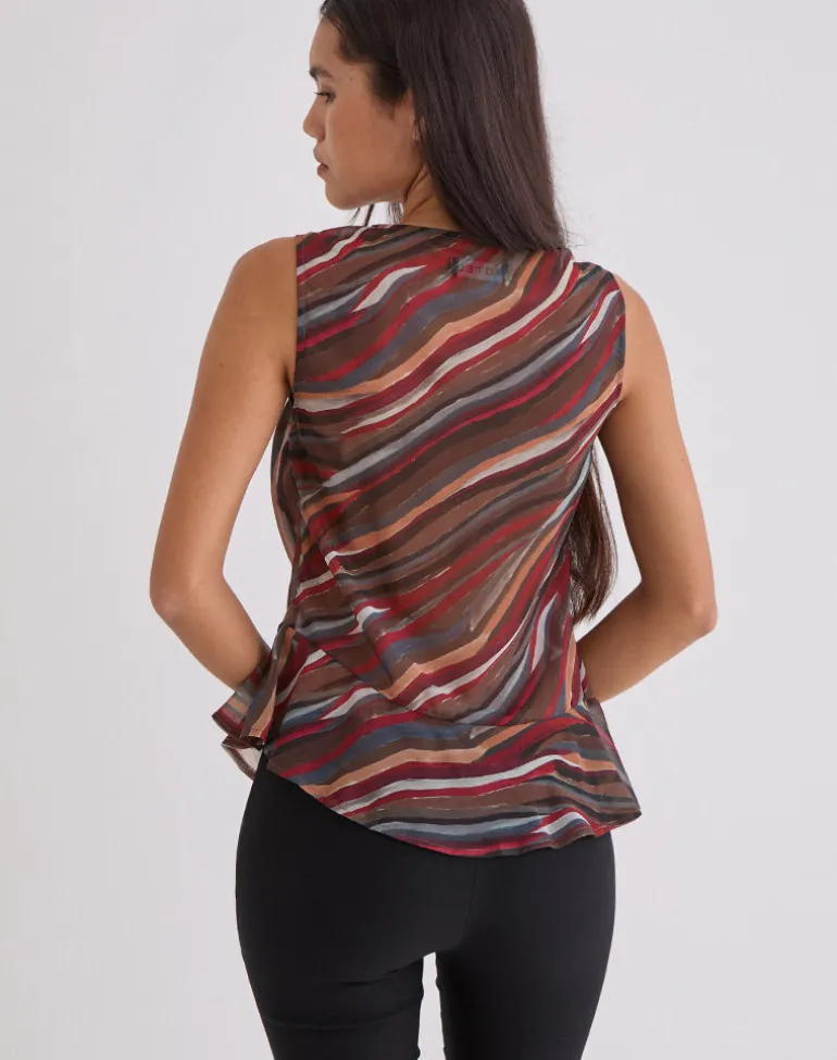 Nakiya Cowl Top in Chiffon 70's Shadow Stripe