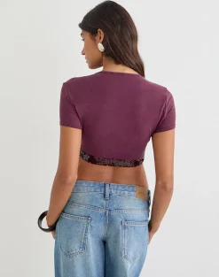Nako Bolero Top in Cupro Deep Purple with Sequin Trim