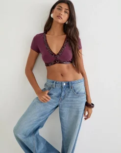 Nako Bolero Top in Cupro Deep Purple with Sequin Trim