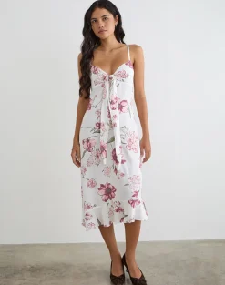 Nalami Midi Dress in Femme Floral White