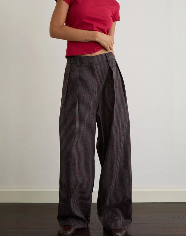 Nala Trouser in Heavy Woven Check Blue and Red