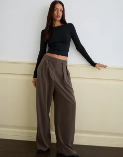 Nala Wide Pleat Trouser in Tailoring Truffle