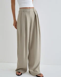 Nala Wide Pleat Trouser in Taupe Tailoring