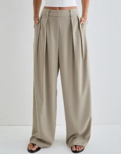 Nala Wide Pleat Trouser in Taupe Tailoring