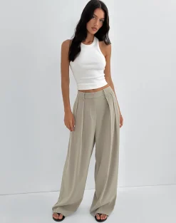 Nala Wide Pleat Trouser in Taupe Tailoring