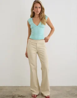 Nalita Trouser in Beige with Buckle Waist