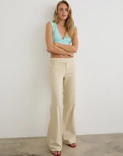 Nalita Trouser in Beige with Buckle Waist