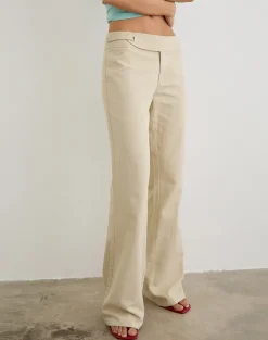 Nalita Trouser in Beige with Buckle Waist