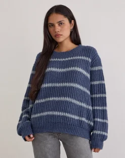 Namirta Jumper in Blue with Grey Stripe