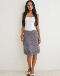 Nanami Midi Skirt in Shadow Blossom Blue Chiffon