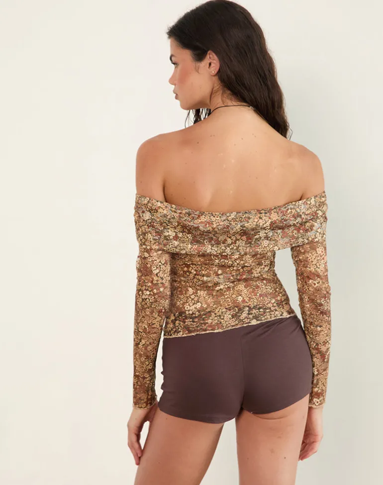 Nanila Top in Cluster Floral Brown