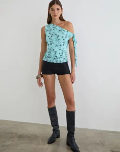 Nani Off Shoulder Top in Winding Ivy Blue