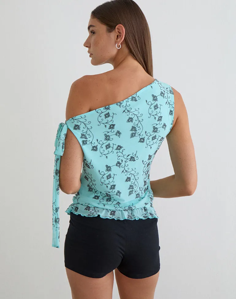 Nani Off Shoulder Top in Winding Ivy Blue