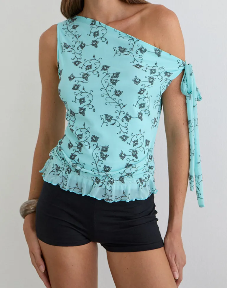 Nani Off Shoulder Top in Winding Ivy Blue
