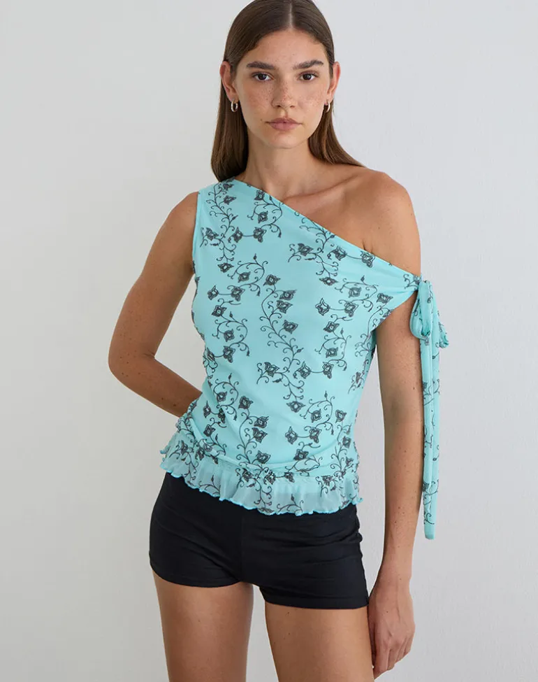 Nani Off Shoulder Top in Winding Ivy Blue