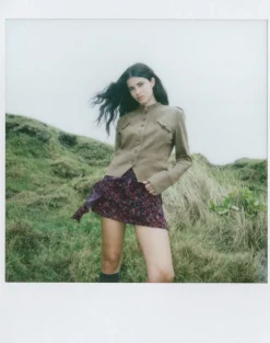 Naru Mini Skirt in Chiffon Scattered Floral Black and Red