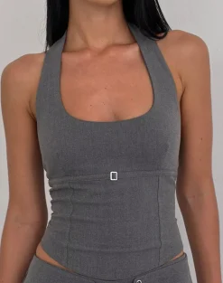 Nasya Halter Top in Tailoring Charcoal