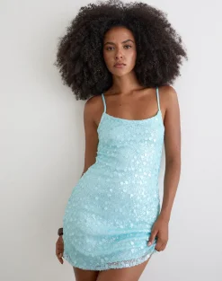Nataru Mini Dress in Net Sequin Blue