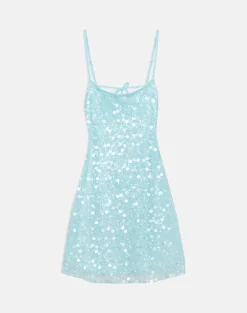 Nataru Mini Dress in Net Sequin Blue