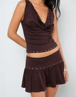 Nefety Studded Skirt in Jersey Bitter Chocolate