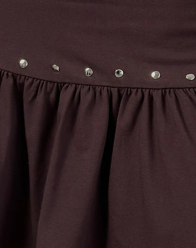 Nefety Studded Skirt in Jersey Bitter Chocolate