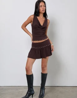 Nefety Studded Skirt in Jersey Bitter Chocolate