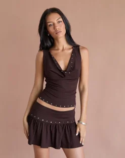 Nefety Studded Skirt in Jersey Bitter Chocolate